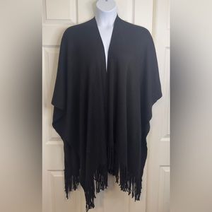 Motto Black Fringe Wrap Cape Poncho Scarf - One Size